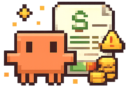 Pixel art mascot showing API cost tracking with money