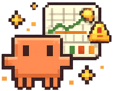 Pixel art mascot showing LLM predictions with charts